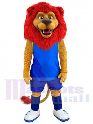 Lion sportif Mascotte Costume Animal avec crinière rouge