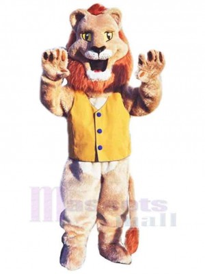 Lion brun Mascotte Costume Animal en gilet jaune