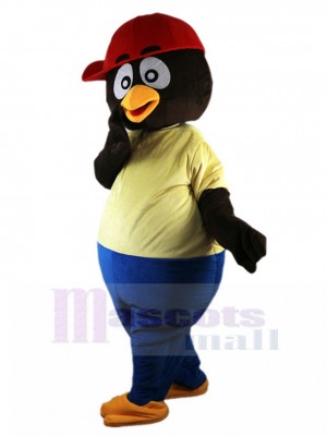 Cool Pingouin noir Costume de mascotte avec bonnet rouge Animal