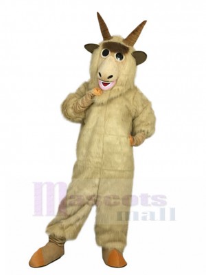 Confiant Chèvre beige Costume de mascotte avec Longue Fourrure Animal