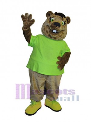 Castor en t-shirt vert Mascotte Costume Animal